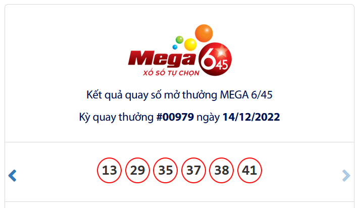 Kết quả xổ số Vietlott MEGA 6/45 Ngày 14/12/2022